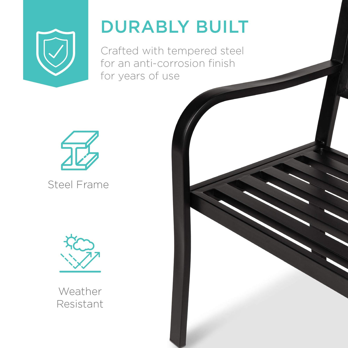 Black Steel Outdoor Garden Bench with Pullout Middle Table K506