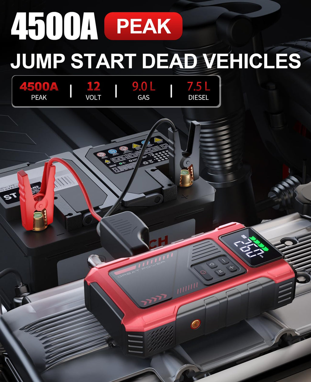 4500A Car Jump Starter with Air Compressor and 150PSI Tire Inflator F637