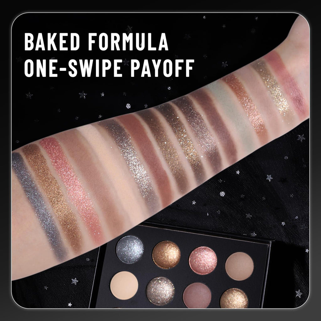 Baked Eyeshadow Makeup Palette 16 Pigmented Soft Neutrals Taupe Earth Tones Smoky Shades Glitter Matte Metallic Y849048