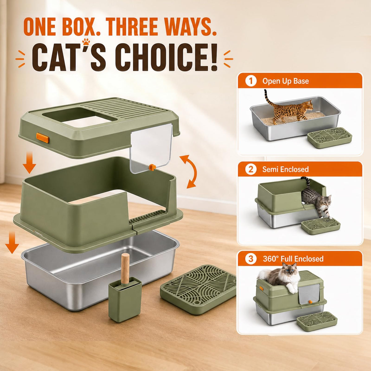 Stainless Steel Enclosed Litter Box with Lid F5184