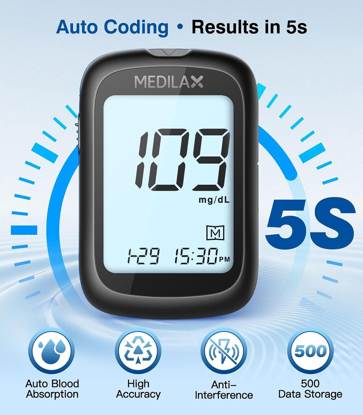 Blood Glucose Monitor Kit with 100 Strips W639