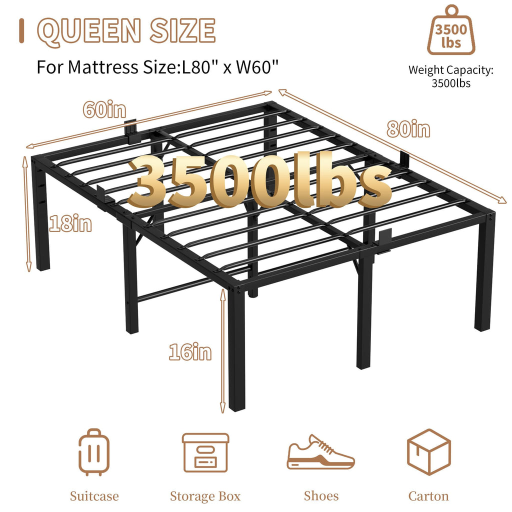 18 Inch Queen Size Black Metal Platform Bed Frame W30887