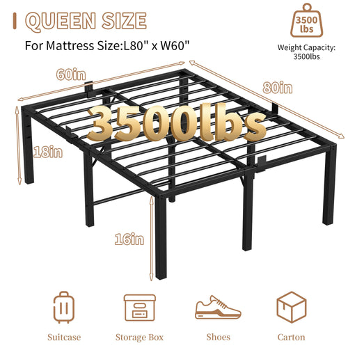 18 Inch Queen Size Black Metal Platform Bed Frame W30887