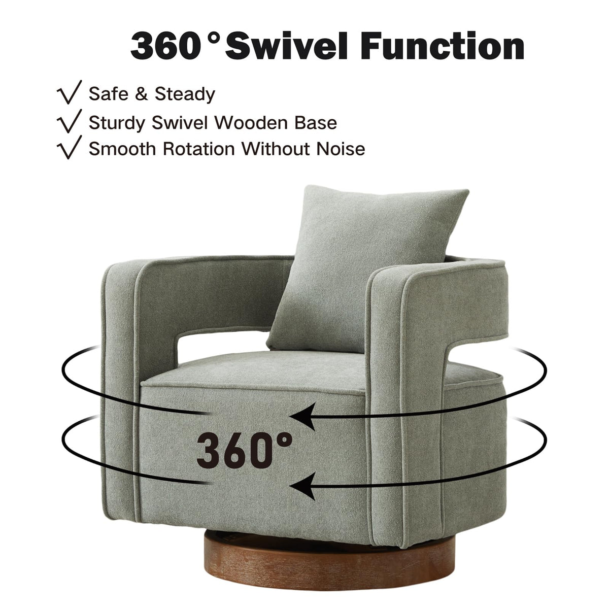 Green Linen Swivel Accent Barrel Chair Set of 2 with Solid Wood Base T7178
