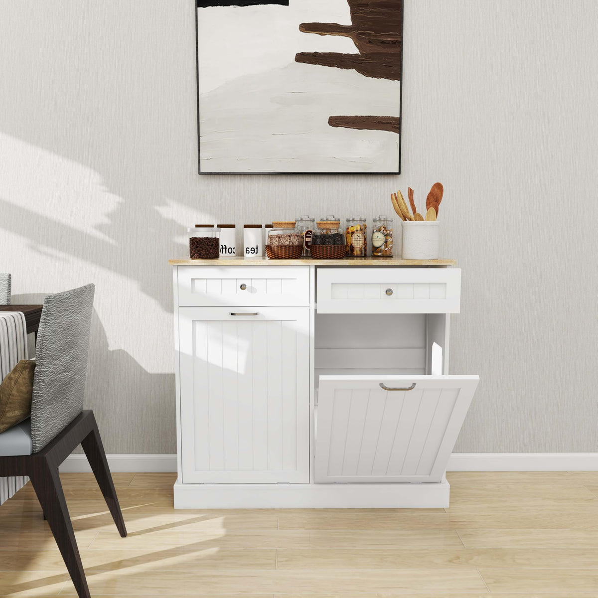 White Double Tilt Out Trash Can Cabinet with 10-Gallon Capacity O144