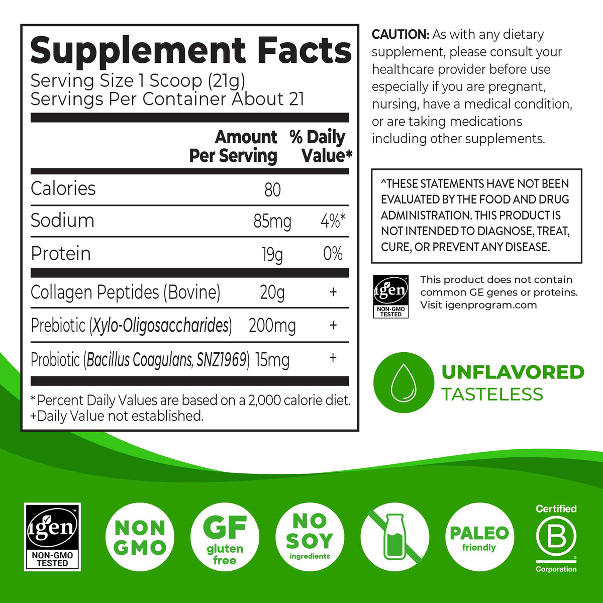 Collagen Peptides + Prebiotic & Probiotics Powder, 1lb B933