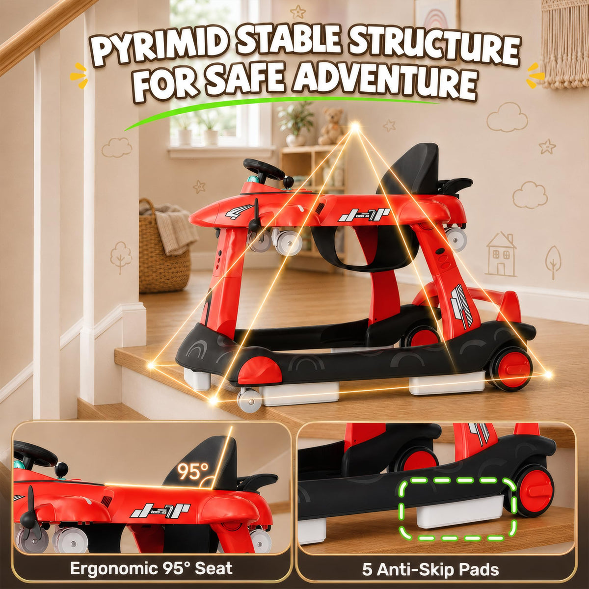6-in-1 Baby Walker with Wheels, Adjustable Height & Speed V11333