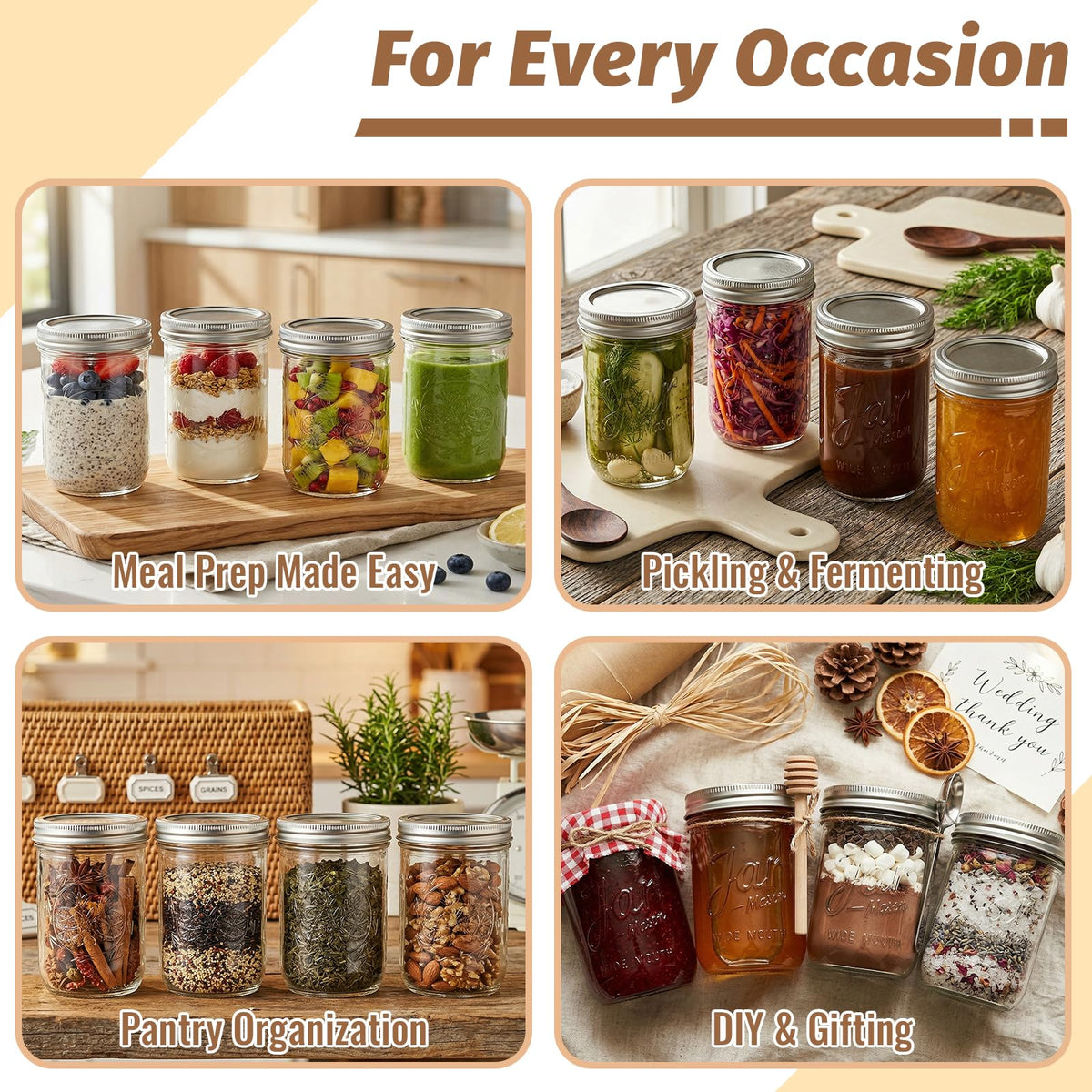 16 oz Wide Mouth Mason Jars 6-Pack with Lids I27107
