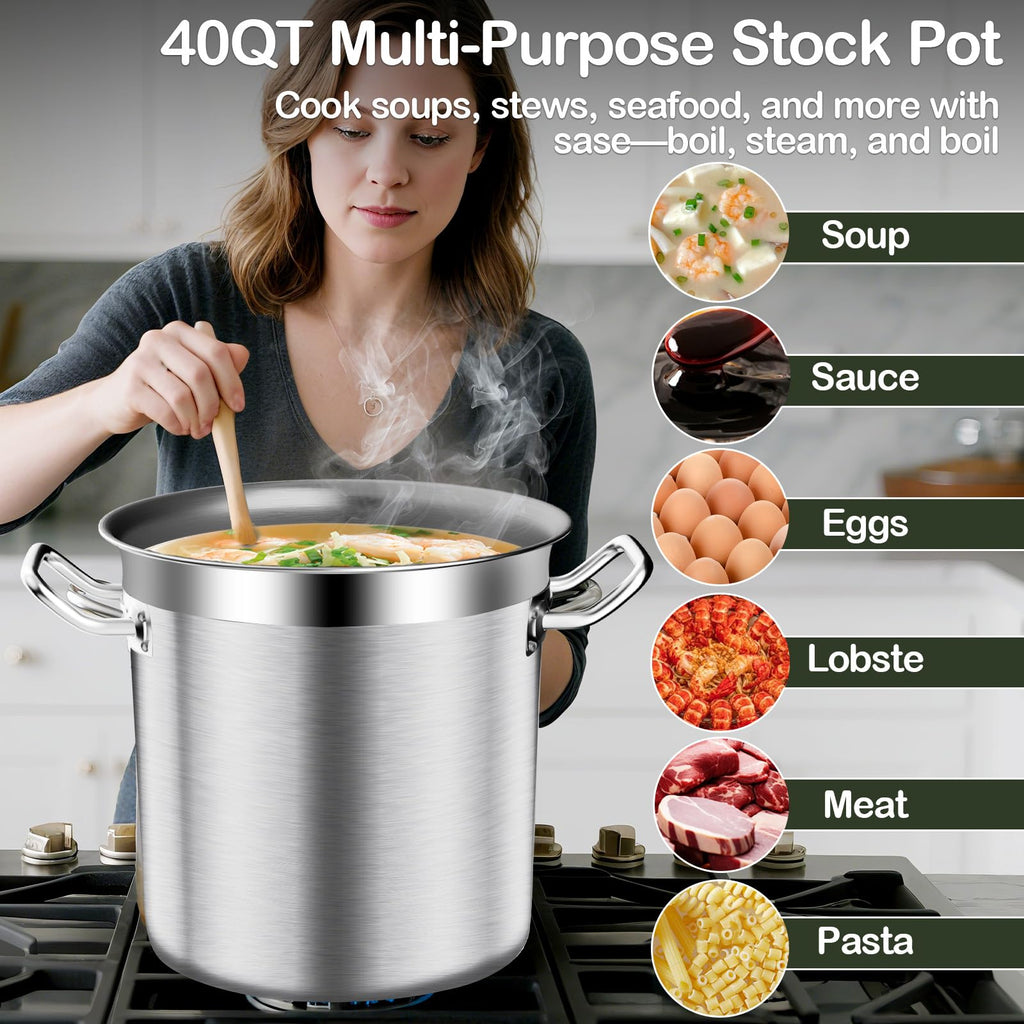 40 QT Stainless Steel Soup Pot with Lid O832438