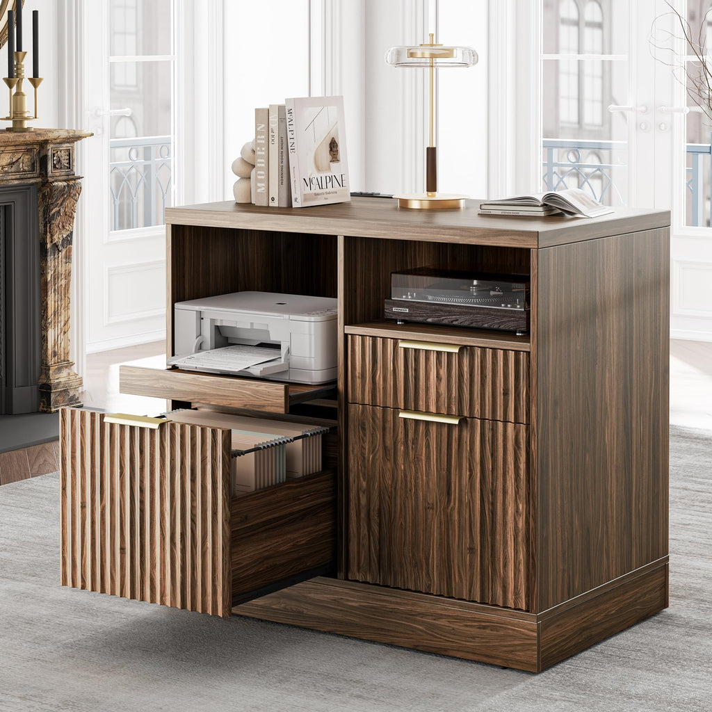 Black 3 Drawer Wood File Cabinet with Charging Station V72799