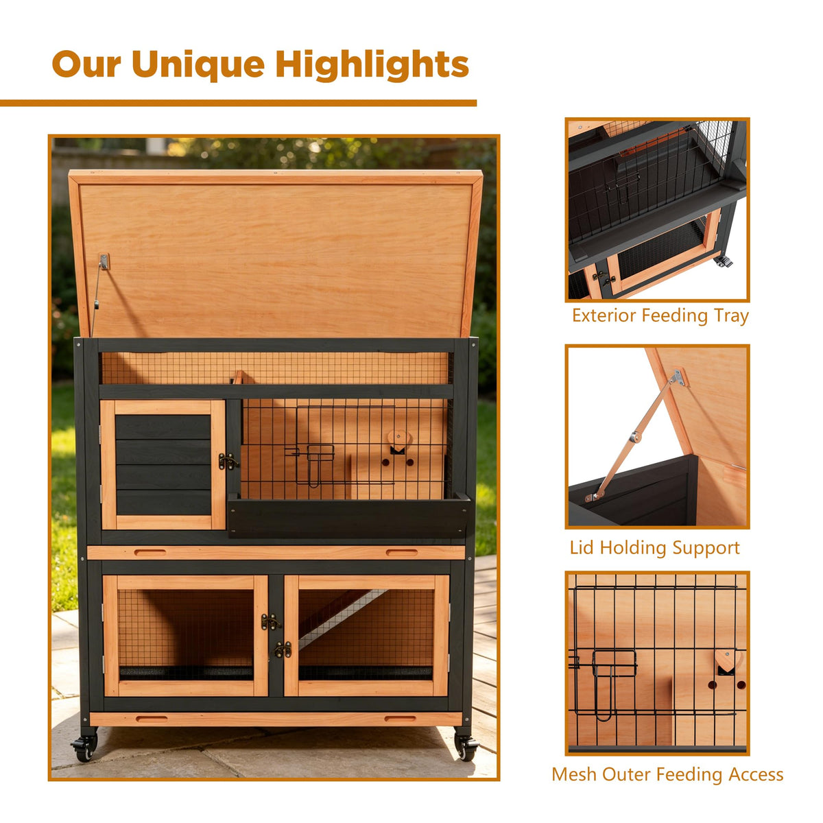 2-Story Wooden Rabbit Hutch with Wheel M10921