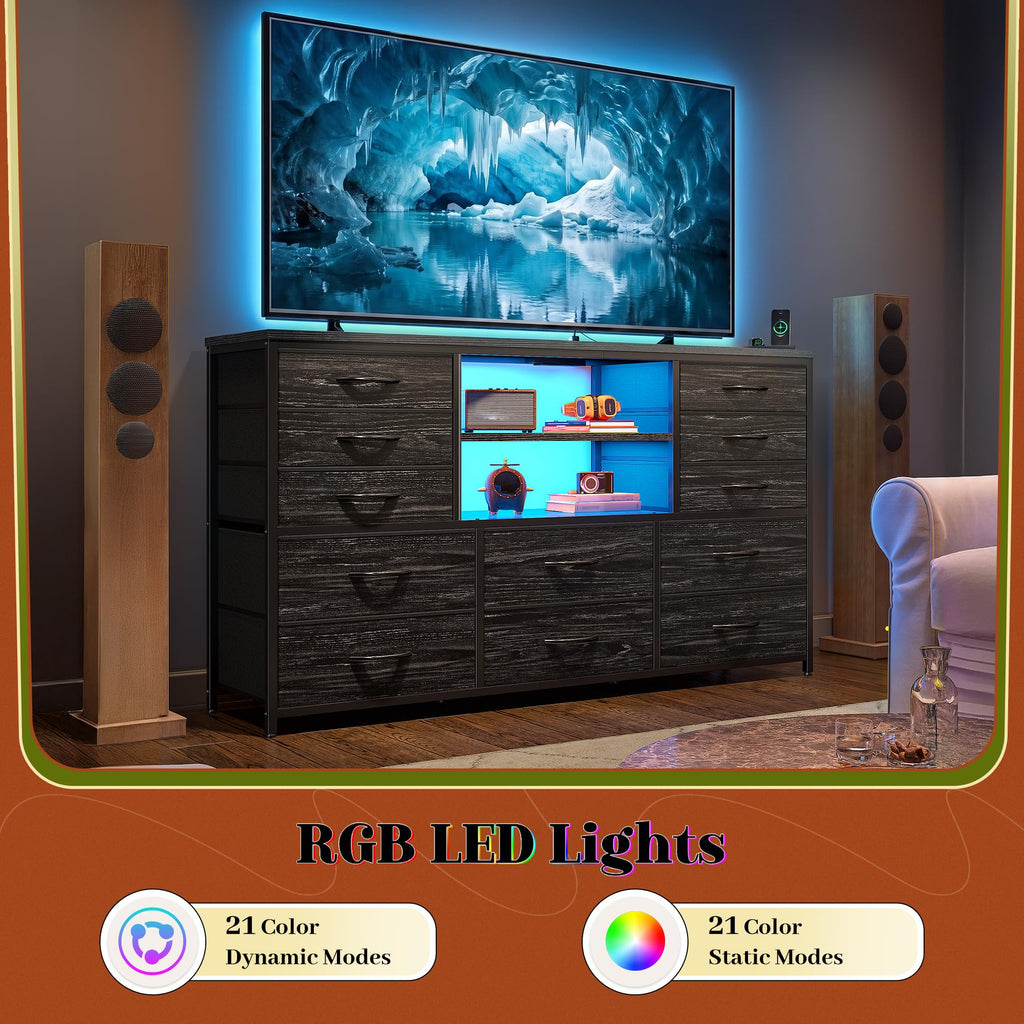 Dresser with LED Lights & Charging Station I2522