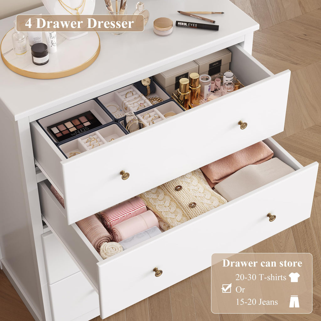 White 4 Drawer Wood Dresser H893