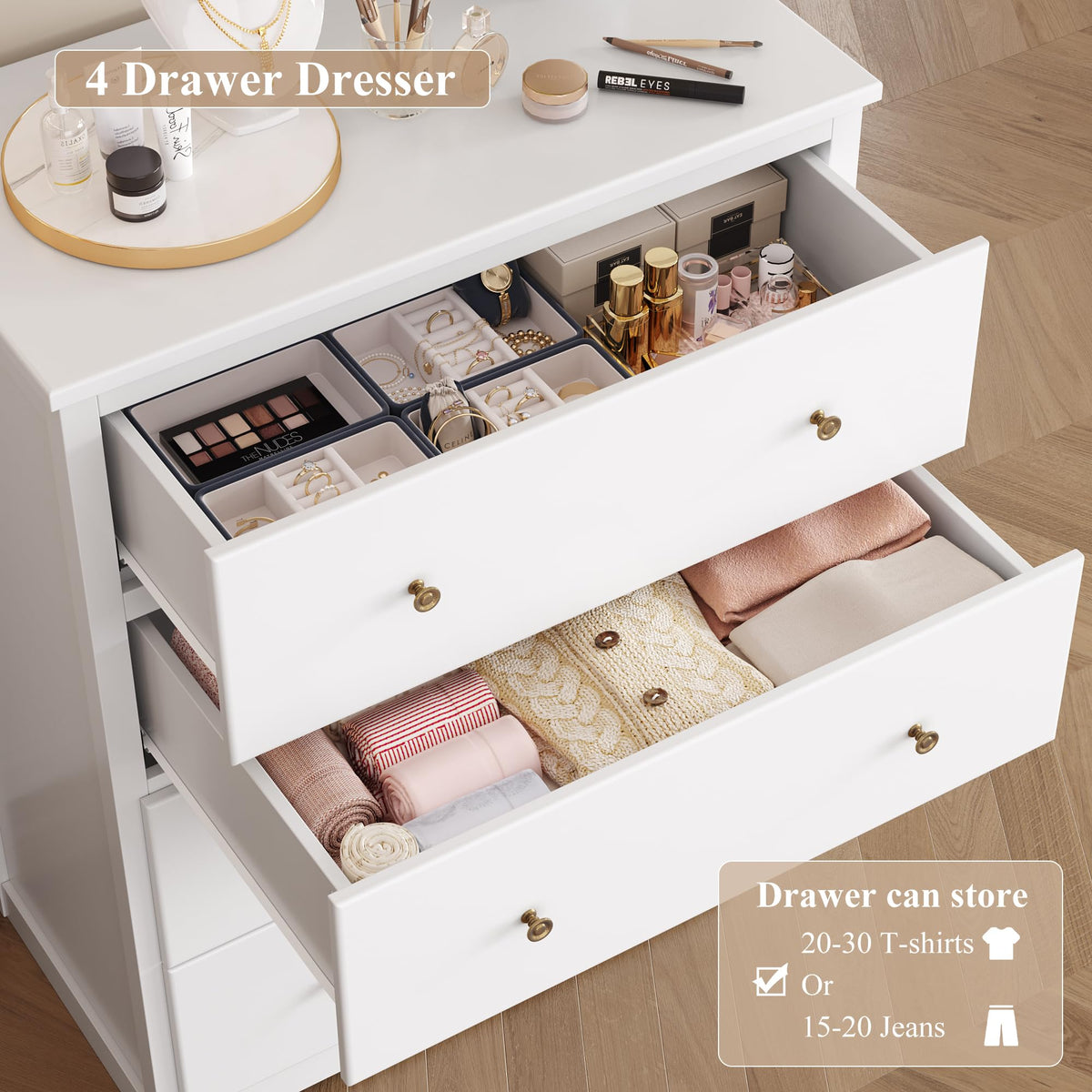 White 4 Drawer Wood Dresser H893