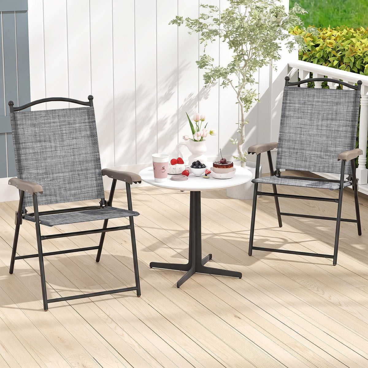 Set of 2 Grey Patio Folding Chairs K967303