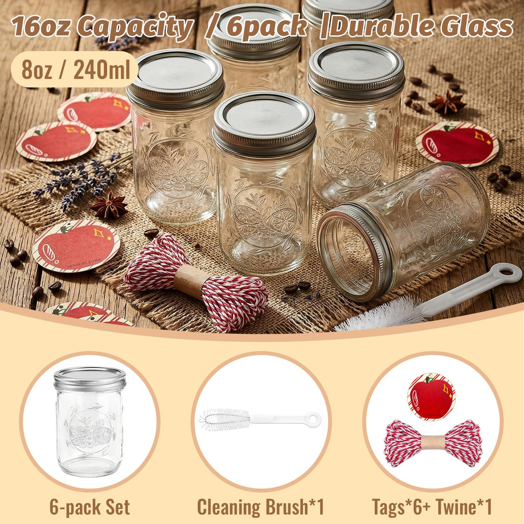 16 oz Wide Mouth Mason Jars 6-Pack with Lids I27107