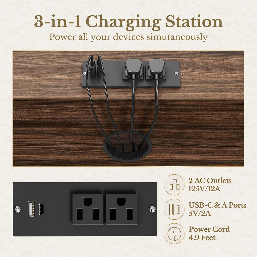 Black 3 Drawer Wood File Cabinet with Charging Station V72799