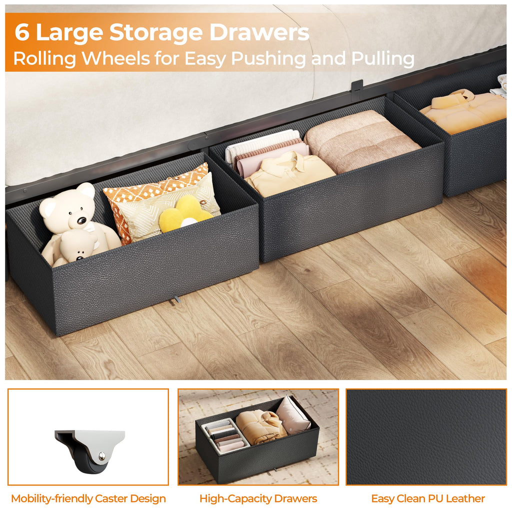 Full Size Bed Frame with Storage Headboard K8086