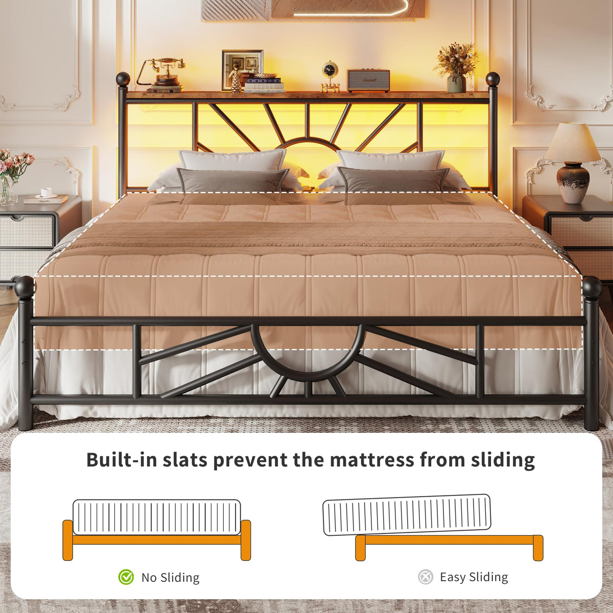 King Size Metal Platform Bed Frame with LED Lights E141999