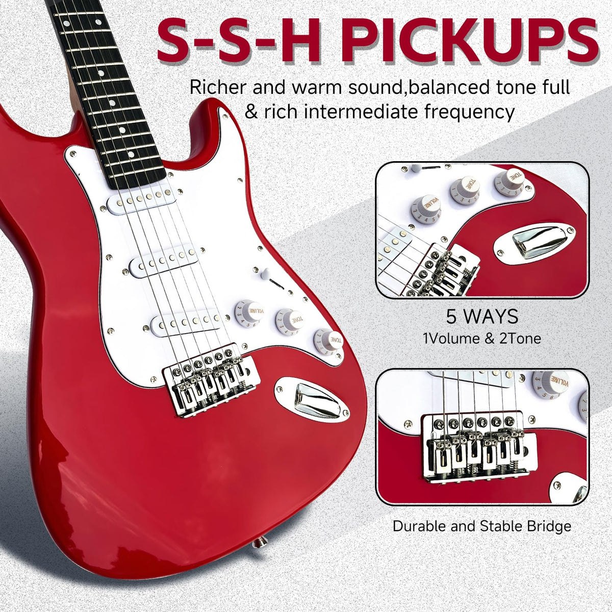 39in Full Size Beginner Electric Guitar Starter Kit with Case, Amp, Strings, Pick, Tremolo Bar N973678