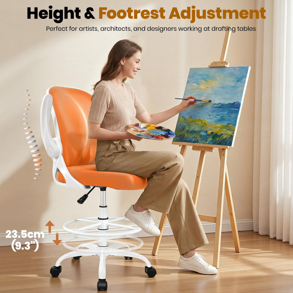 Tall Ergonomic Drafting Chair with Flip-up Armrests and Footrest Ring U42658
