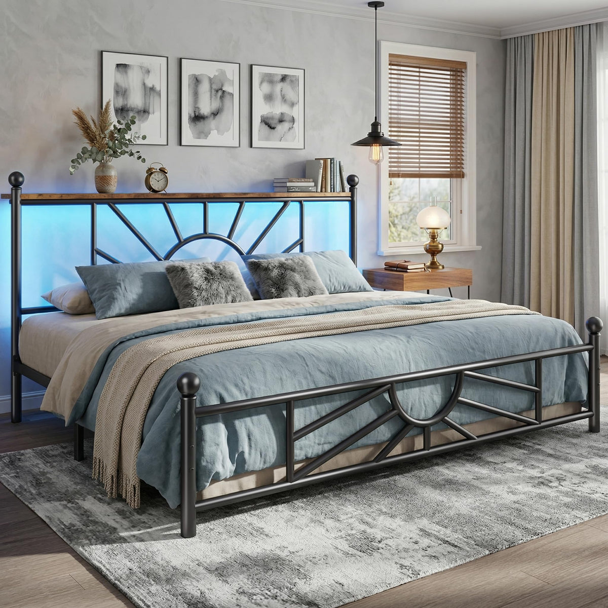 King Size Metal Platform Bed Frame with LED Lights E141999