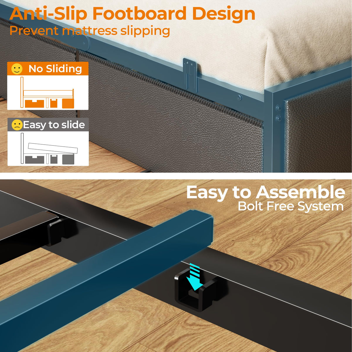 Full Size Bed Frame with Storage Headboard K8086