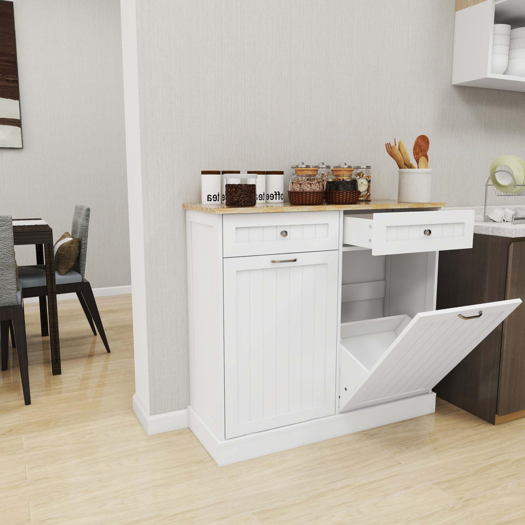 White Double Tilt Out Trash Can Cabinet with 10-Gallon Capacity O144