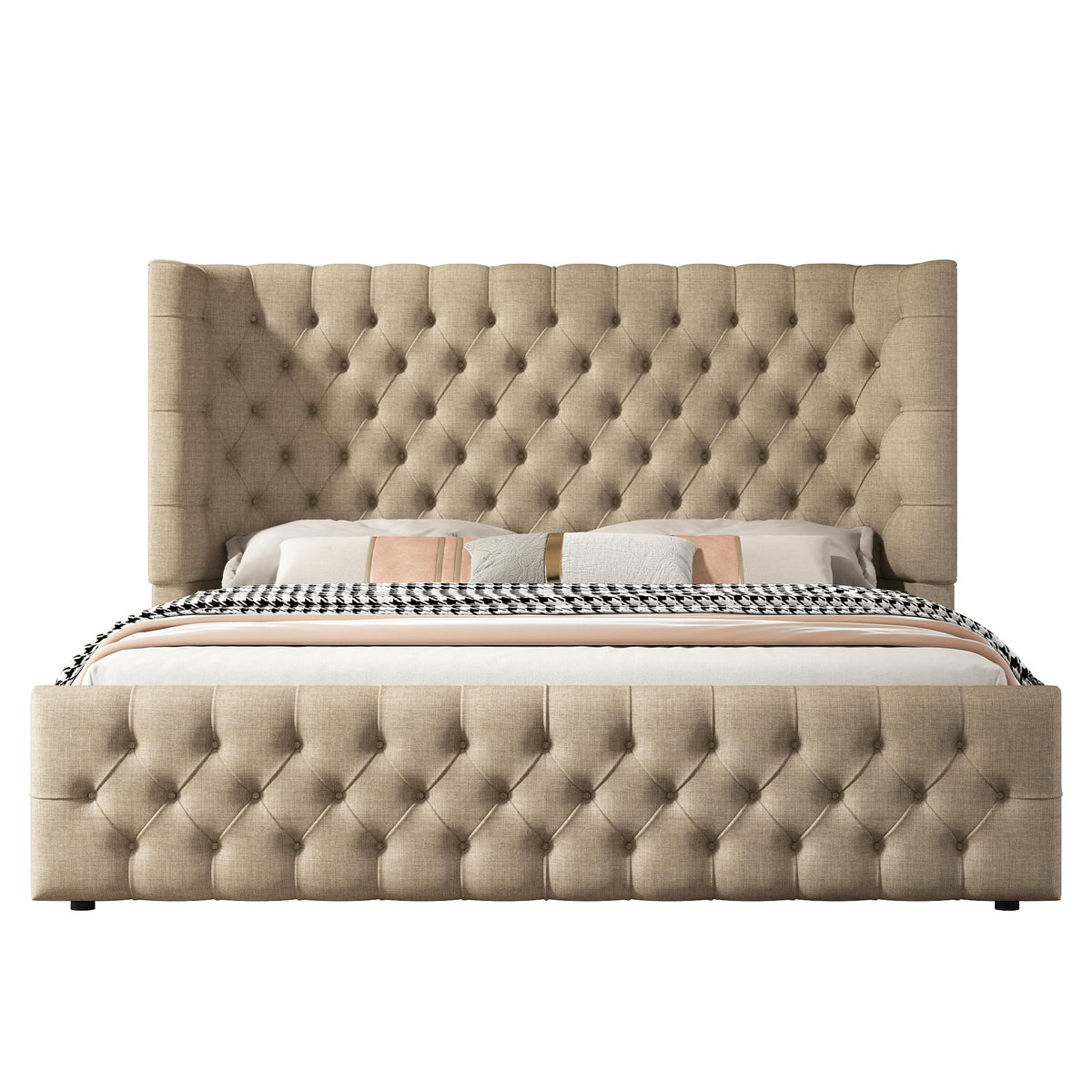 Cal King Bed Frame with Sleigh Headboard & Footboard W745