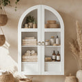 White Arched Bathroom Wall Cabinet with Tempered Glass Door and Adjustable Shelf J370