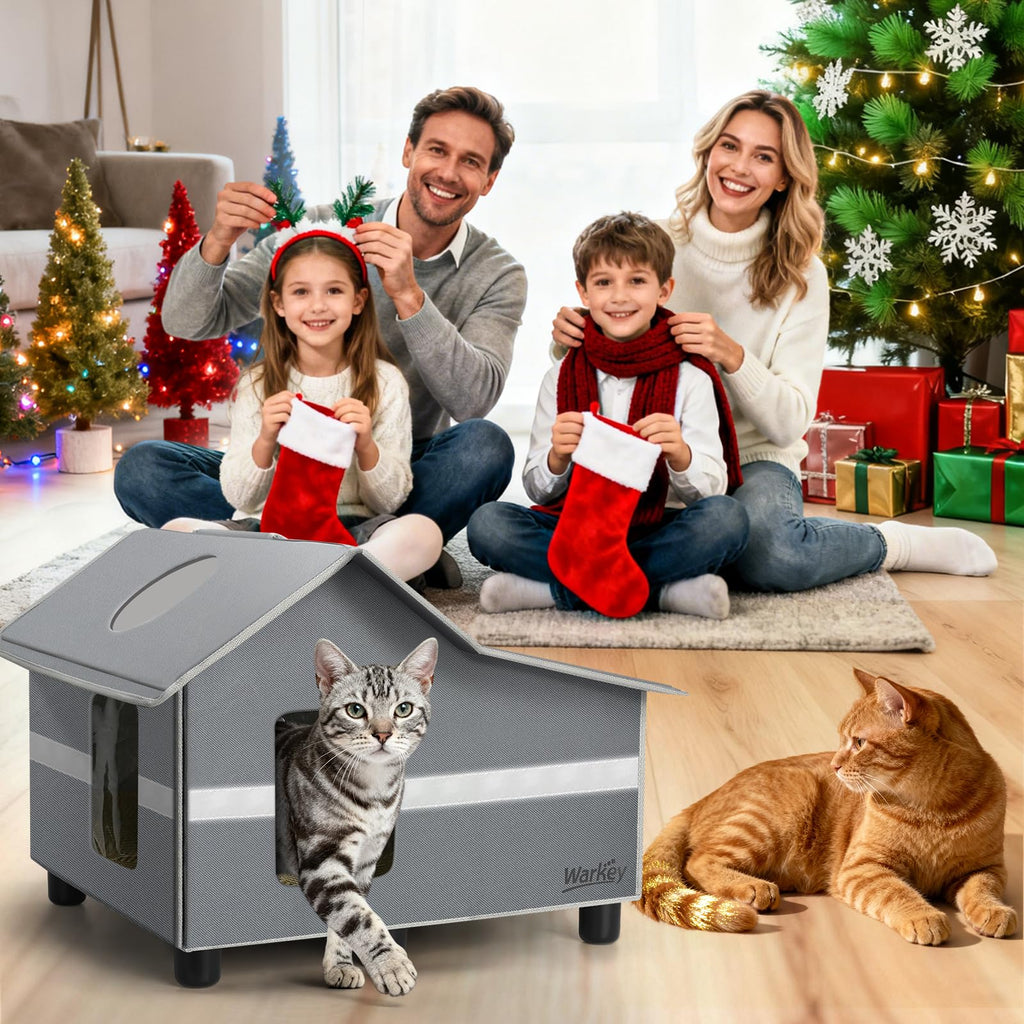 Weatherproof Insulated Outdoor Cat House with Cozy Mat U383223