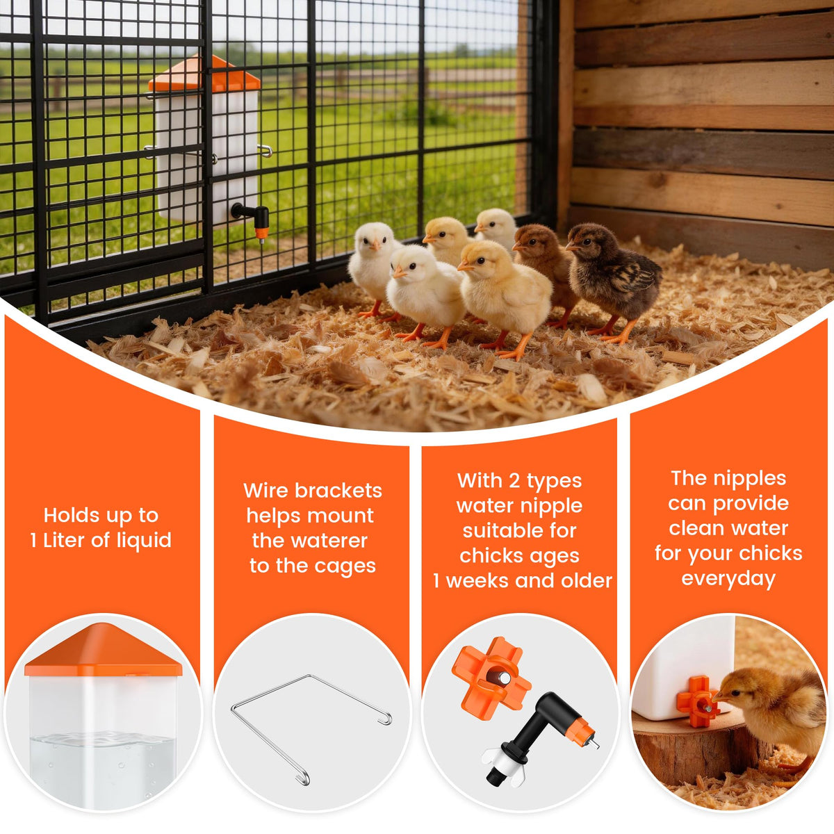 1L Baby Chick Waterer with Nipple Drinker and Anti-Roost Cone F669