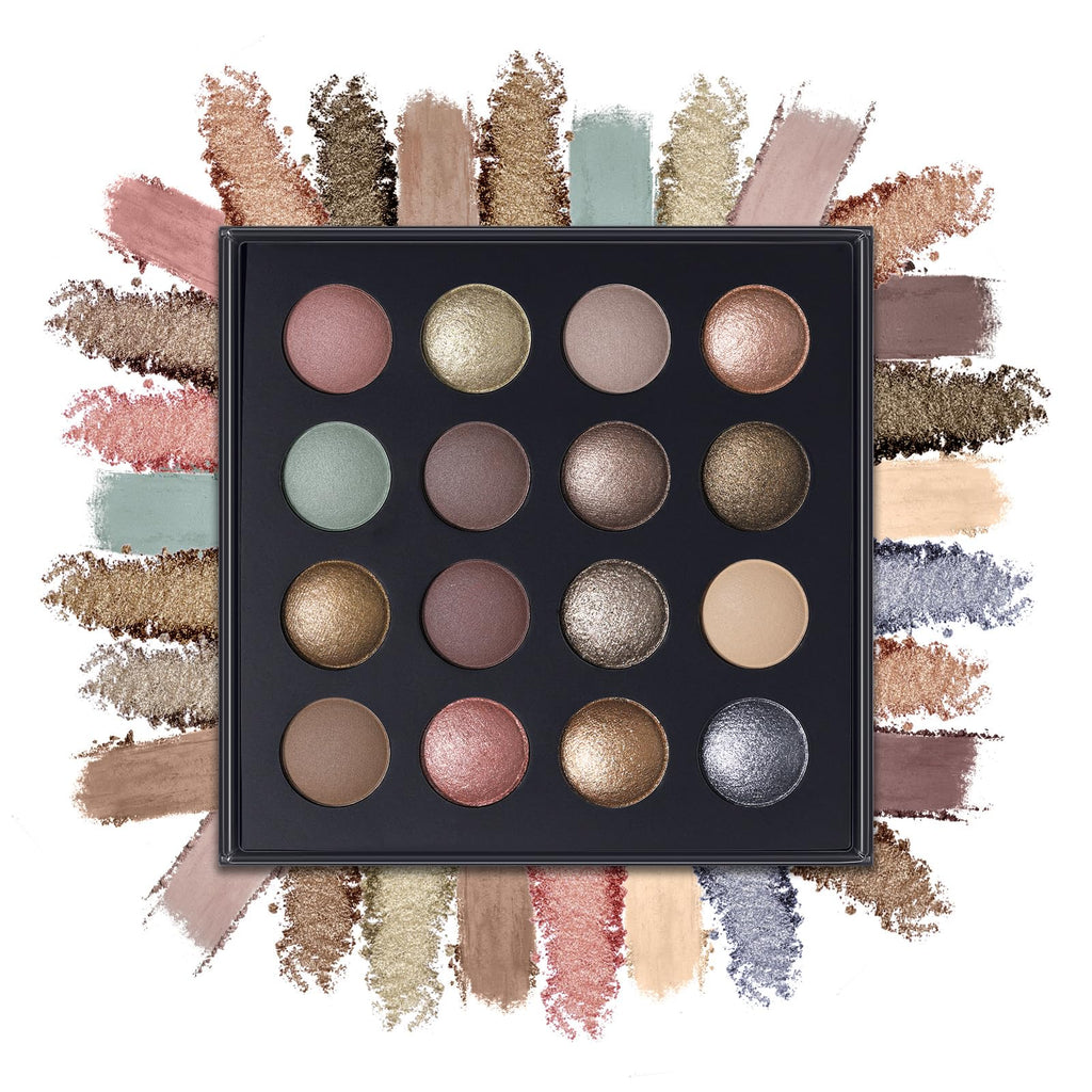 Baked Eyeshadow Makeup Palette 16 Pigmented Soft Neutrals Taupe Earth Tones Smoky Shades Glitter Matte Metallic Y849048