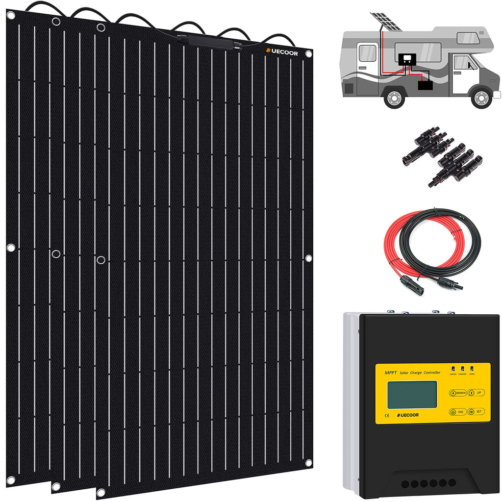 300 Watts 12 Volts ETFE Flexible Monocrystalline Solar Panels with 30A MPPT Charge Controller X625
