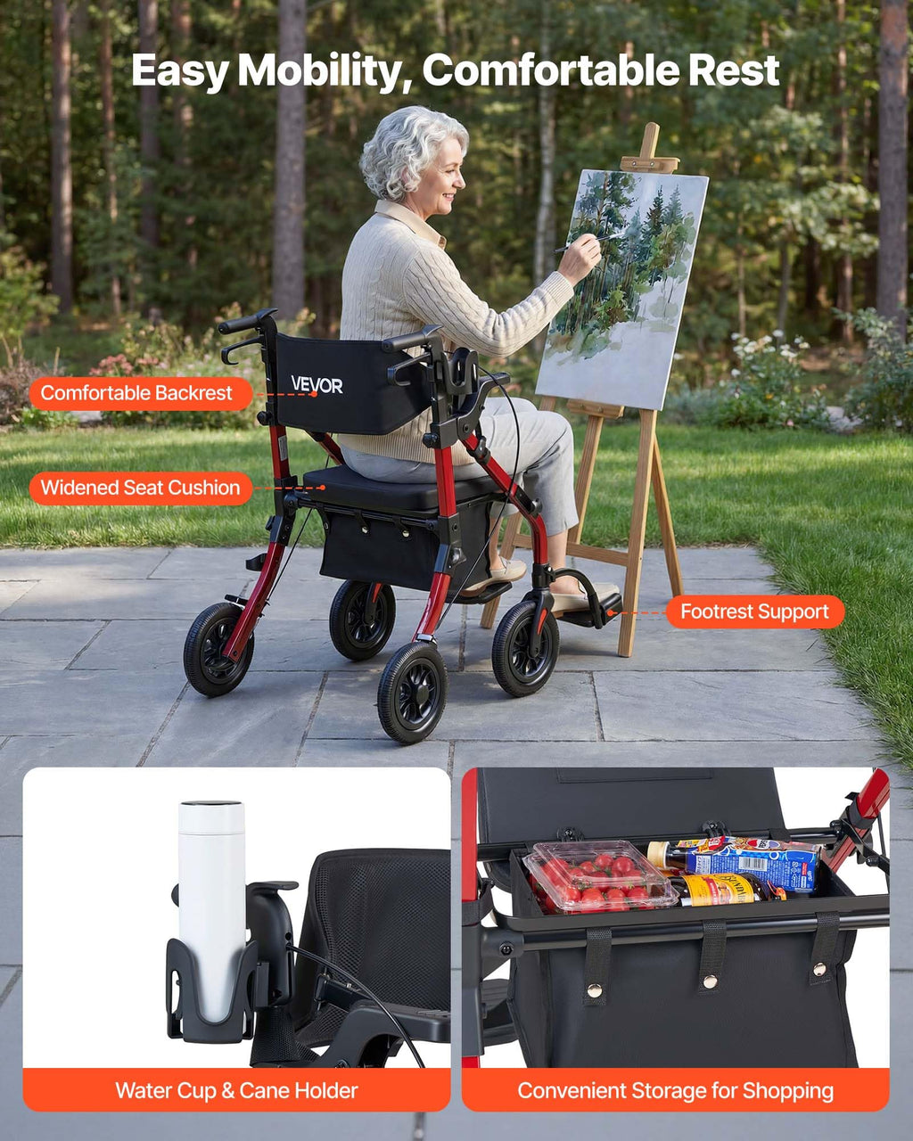 2-in-1 Foldable Aluminum Rollator Walker & Transport Chair J856