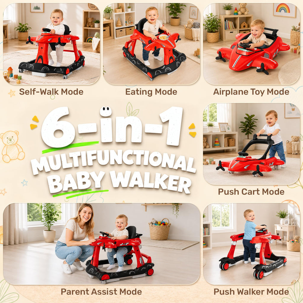 6-in-1 Baby Walker with Wheels, Adjustable Height & Speed V11333