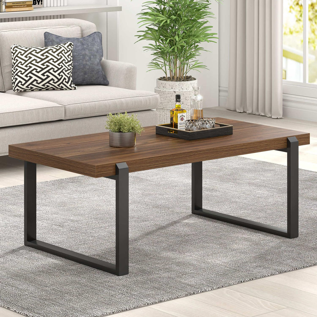 Walnut 44 Inch Wood and Metal Coffee Table B374366