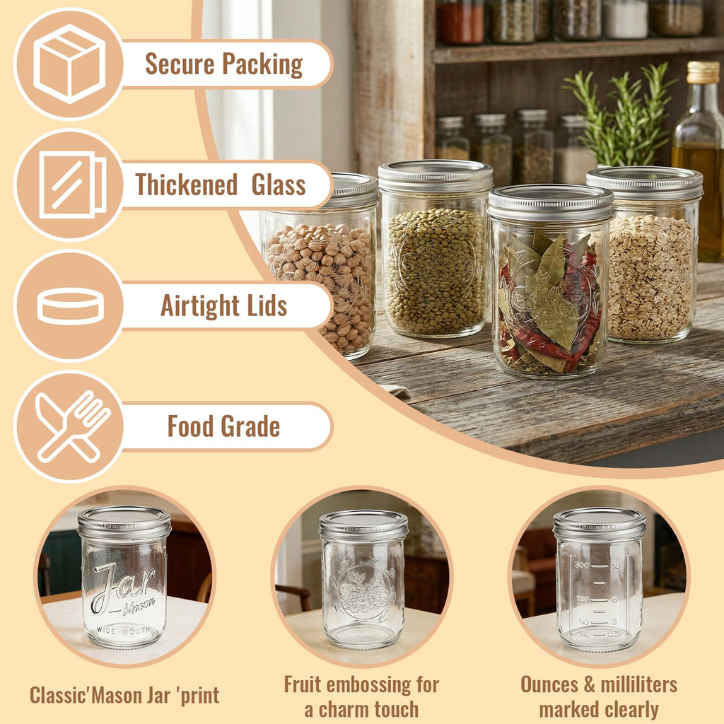 16 oz Wide Mouth Mason Jars 6-Pack with Lids I27107