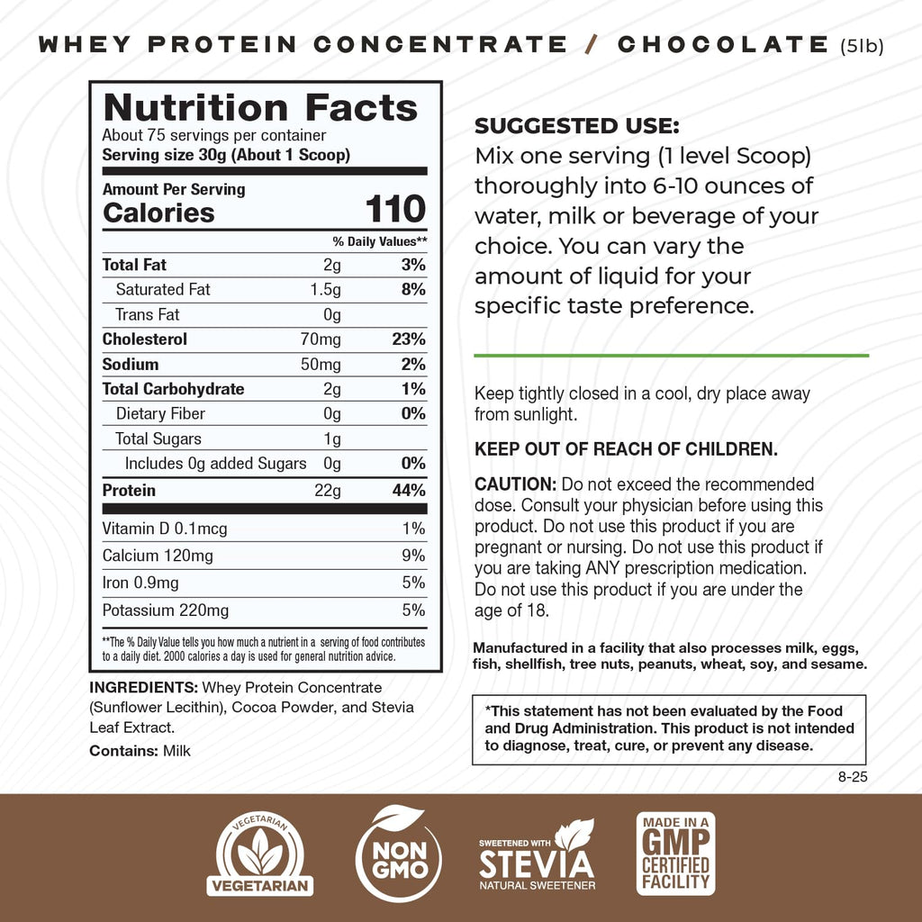 Grass-Fed Whey Protein Concentrate Powder, Chocolate (5lb) B349