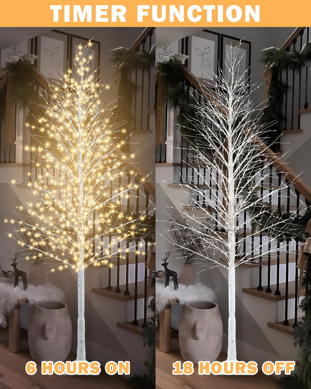 8FT Lighted White Artificial Christmas Twig Tree with 1440 Warm White LEDs C75571
