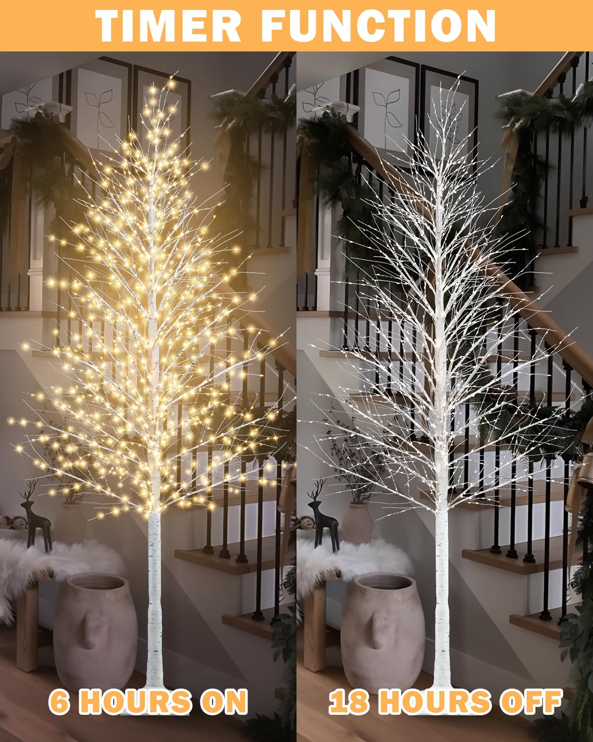 8FT Lighted White Artificial Christmas Twig Tree with 1440 Warm White LEDs C75571
