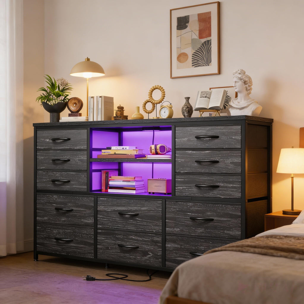 Dresser with LED Lights & Charging Station I2522