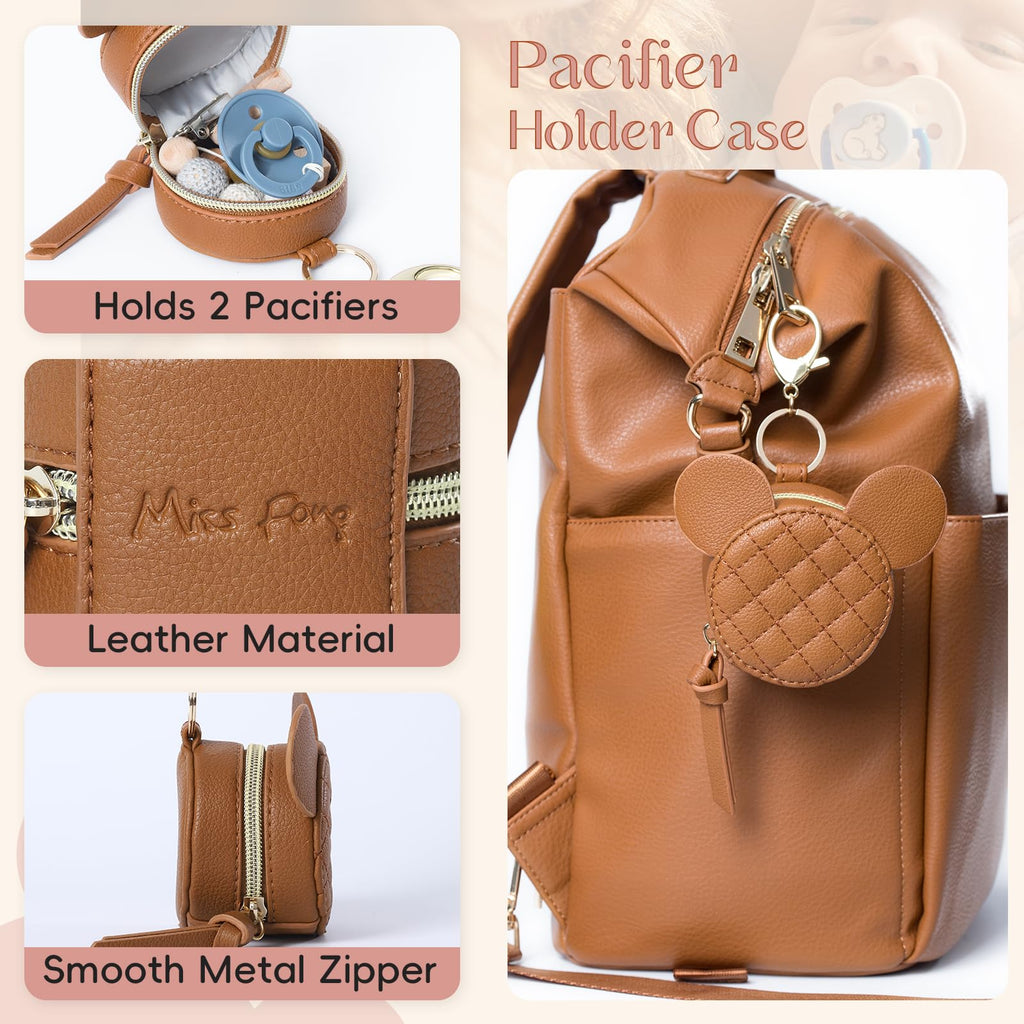 Leather Diaper Bag Backpack with Pacifier Case Y92797