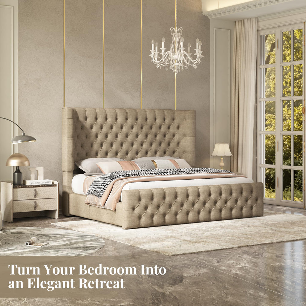Cal King Bed Frame with Sleigh Headboard & Footboard W745