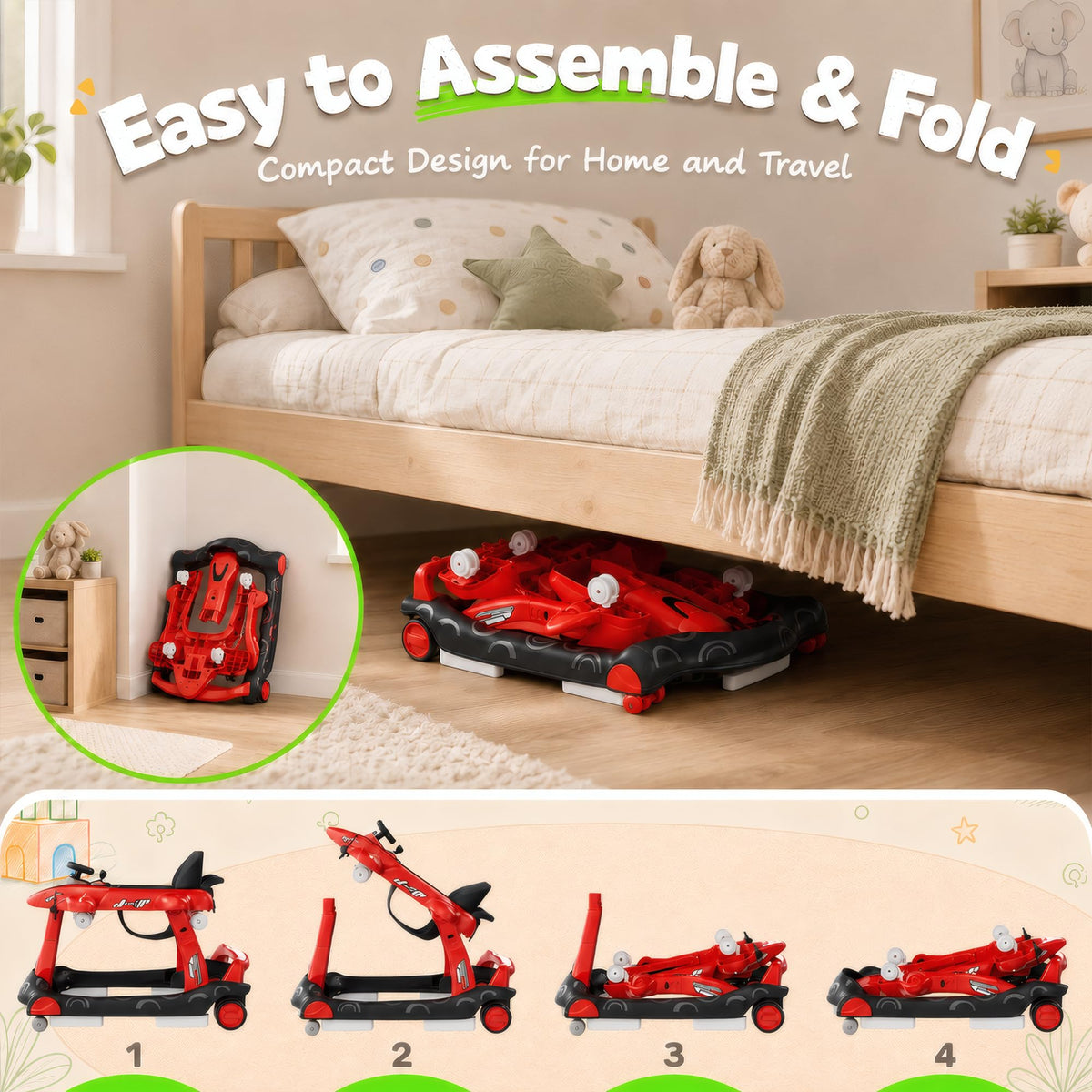 6-in-1 Baby Walker with Wheels, Adjustable Height & Speed V11333