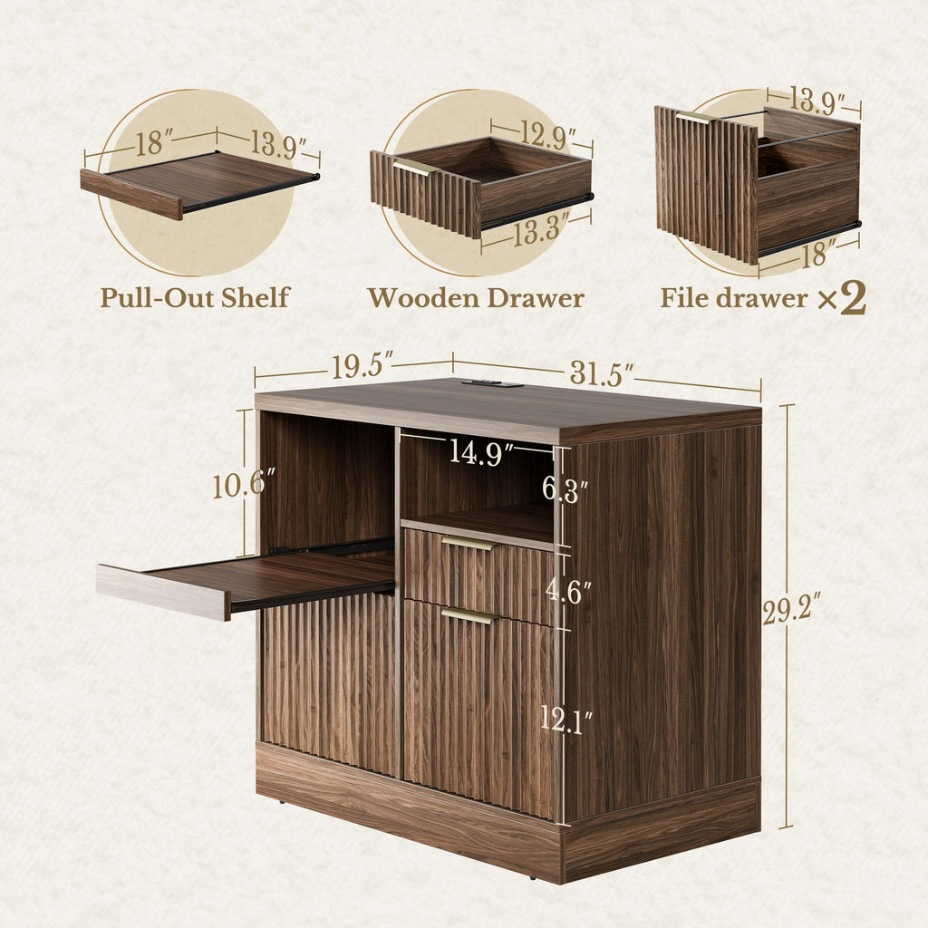 Black 3 Drawer Wood File Cabinet with Charging Station V72799