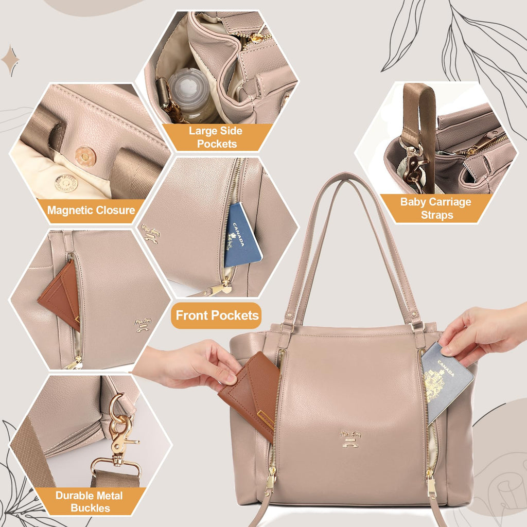 Leather Diaper Bag Backpack with Pacifier Case Y92797
