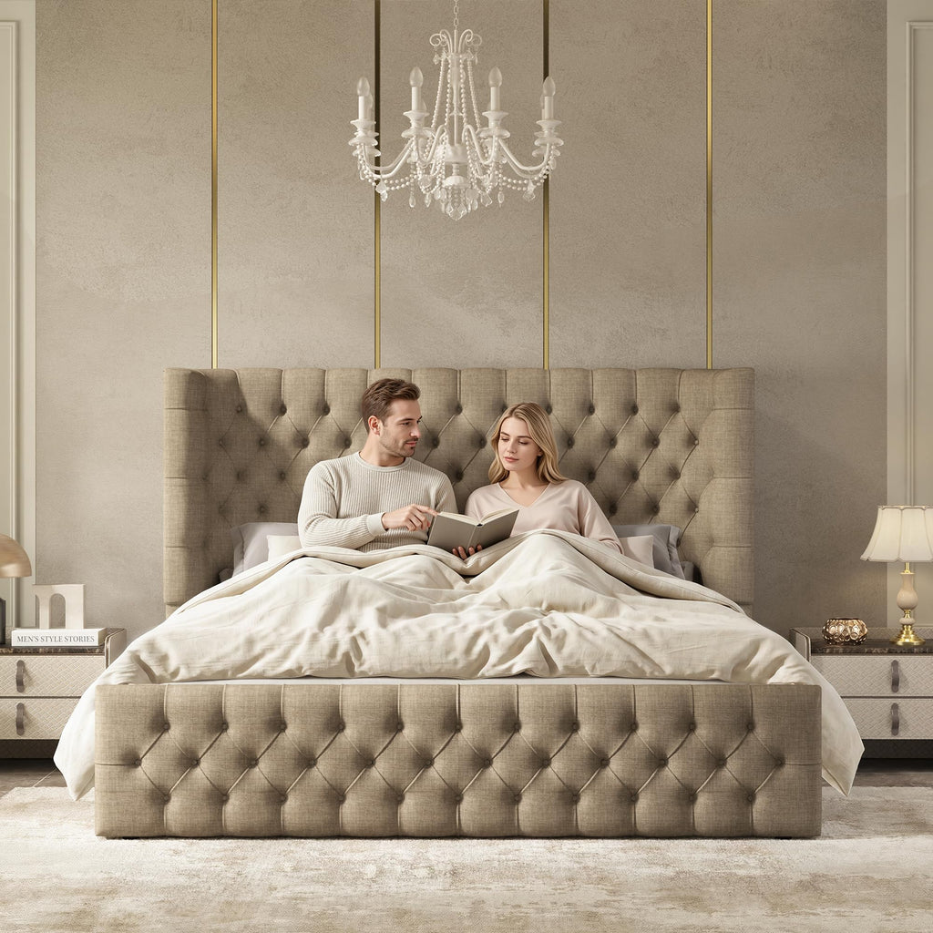 Cal King Bed Frame with Sleigh Headboard & Footboard W745