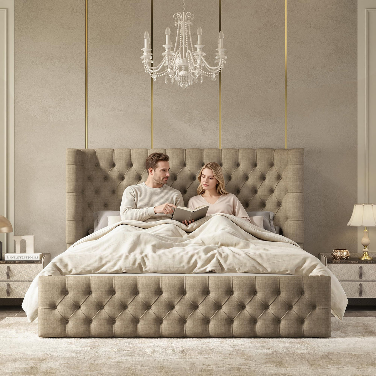 Cal King Bed Frame with Sleigh Headboard & Footboard W745