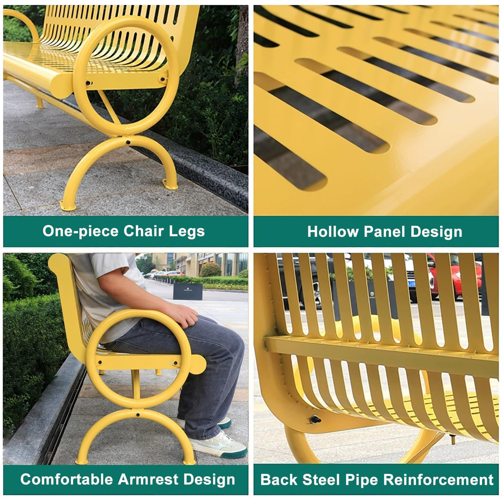 Weatherproof Metal Patio Bench with Backrest & Armrests O603016